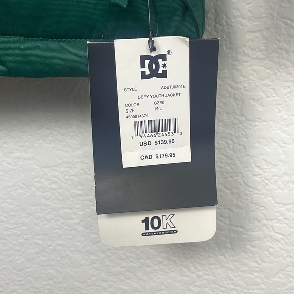 DC Snowboarding Ski Jacket Boys 14 L Black Green Lined Profill Insulation Hooded - Picture 3 of 16